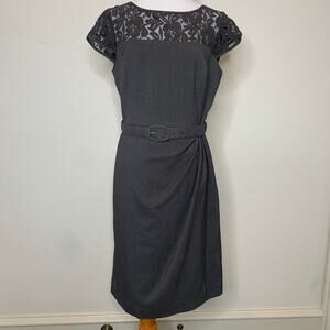 Dark Chocolate Brown Dress Belt Lace Yoke Sz 10